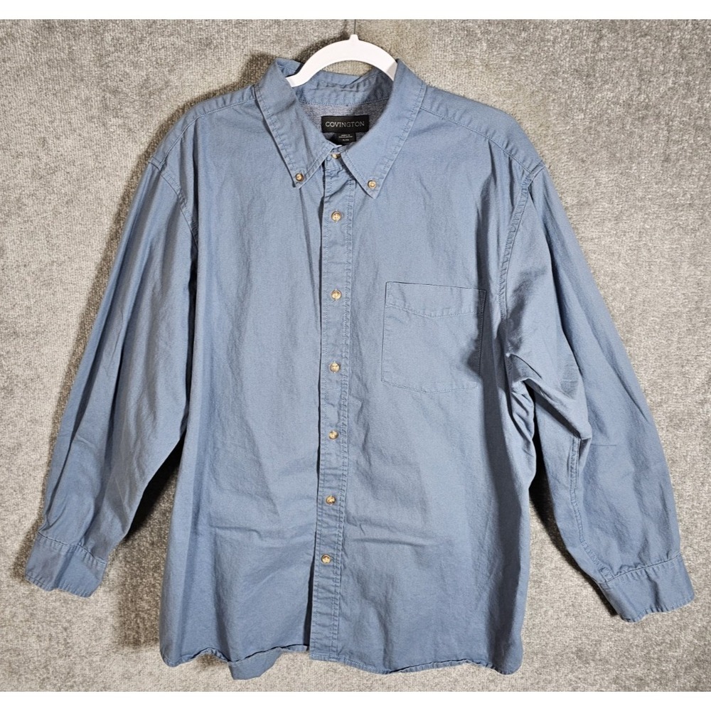 Covington Button Down Shirt Mens Size XL Blue Cotton Chest Pocket Long Sleeve‎